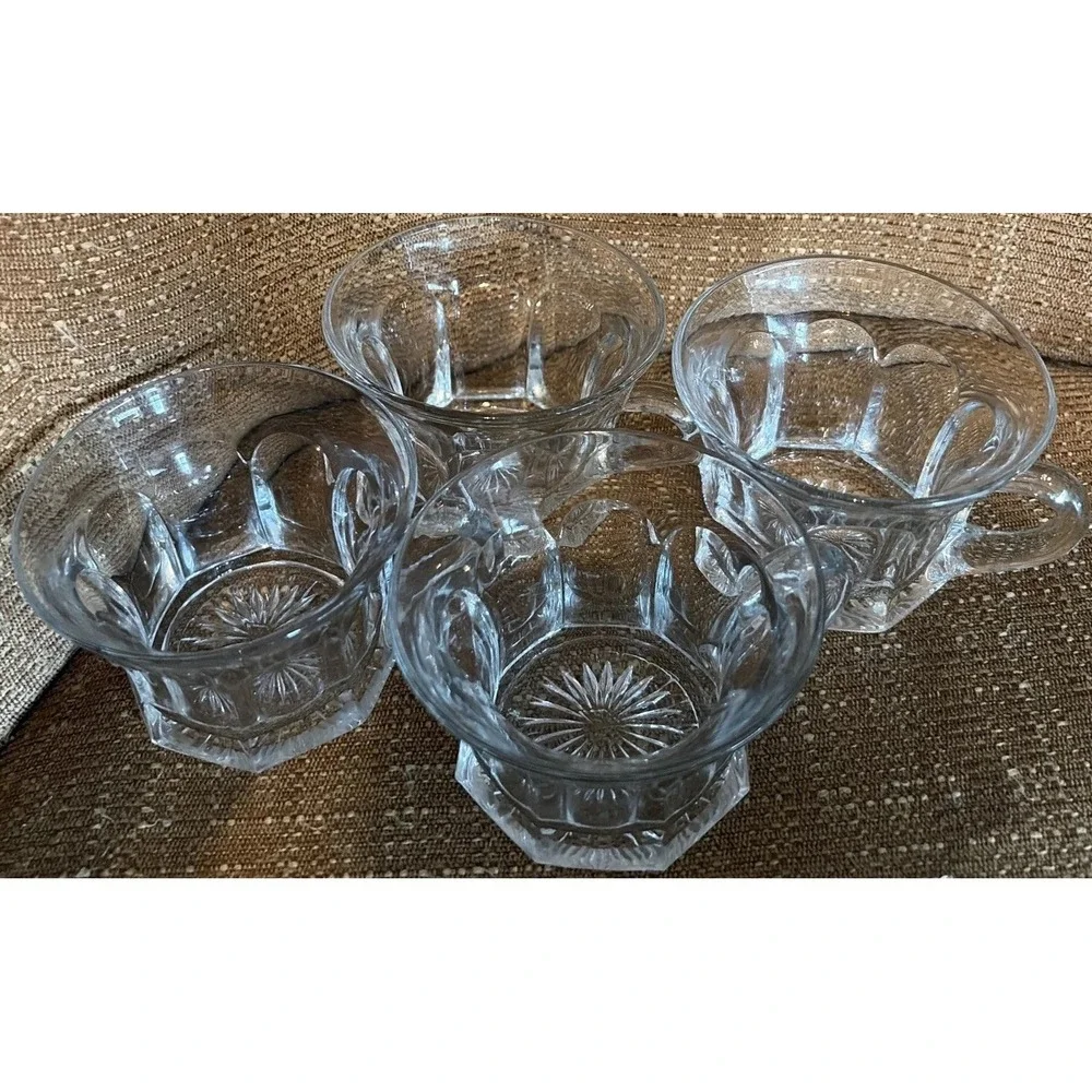4 Heisey Colonial Glass Flared Punch Cups Panel Sides Starburst‎ Vintage EUC